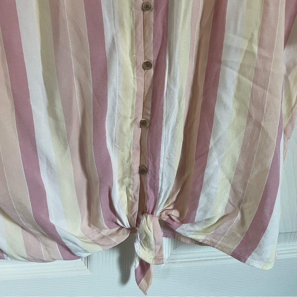 Como Vintage Tie Waist Blouse Striped Linen Blend Women's, Size Medium - Picture 3 of 4